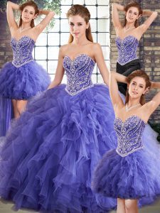 Glamorous Sleeveless Lace Up Floor Length Beading and Ruffles Sweet 16 Dresses
