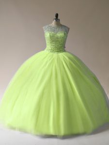 Yellow Green 15 Quinceanera Dress Sweet 16 and Quinceanera with Beading Scoop Sleeveless Lace Up