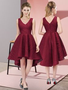 Comfortable Burgundy Sleeveless Lace High Low Court Dresses for Sweet 16