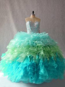 Pretty Multi-color Sweetheart Lace Up Beading and Ruffles Quinceanera Gown Sleeveless