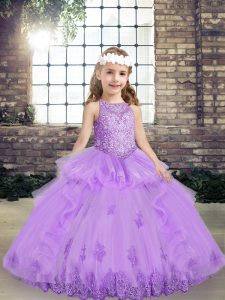 Lavender Pageant Dress for Teens Party and Wedding Party with Lace and Appliques Scoop Sleeveless Lace Up