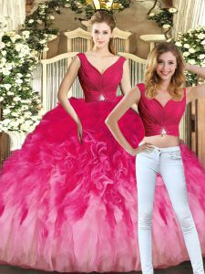 Smart Multi-color V-neck Neckline Ruching 15 Quinceanera Dress Sleeveless Lace Up