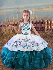 Floor Length Teal Pageant Dress Toddler Scoop Sleeveless Lace Up