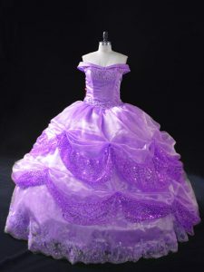 Off The Shoulder Sleeveless Sweet 16 Dress Beading and Appliques and Sequins Lavender Organza