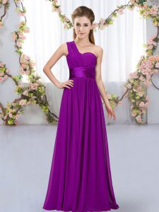 Attractive Purple Lace Up Quinceanera Court of Honor Dress Belt Sleeveless Floor Length