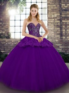 Hot Selling Purple Sleeveless Beading and Appliques Floor Length 15th Birthday Dress