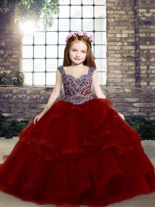 Excellent Sleeveless Beading and Ruffles Lace Up Little Girl Pageant Gowns