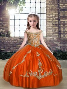 Fashion Floor Length Lace Up Pageant Dress Wholesale Orange Red for Party and Wedding Party with Beading