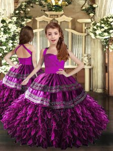 Floor Length Ball Gowns Sleeveless Purple Child Pageant Dress Lace Up