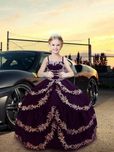 Dark Purple Sleeveless Satin Lace Up Kids Formal Wear for Wedding Party