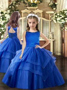 Dramatic Royal Blue Lace Up Scoop Ruffled Layers Little Girls Pageant Gowns Tulle Sleeveless