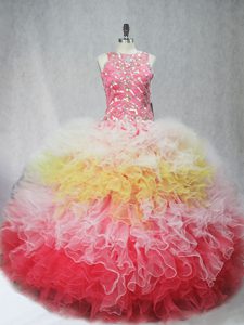 Scoop Sleeveless Zipper Quince Ball Gowns Multi-color Tulle
