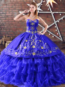Beauteous Sweetheart Sleeveless Lace Up Sweet 16 Dresses Royal Blue Organza