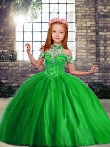 Beautiful Ball Gowns Little Girls Pageant Gowns High-neck Tulle Sleeveless Floor Length Lace Up