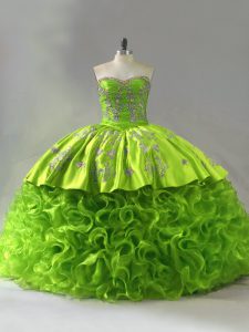 Ball Gowns Fabric With Rolling Flowers Sweetheart Sleeveless Embroidery Lace Up Vestidos de Quinceanera Court Train