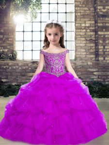 Perfect Purple Lace Up Pageant Dress for Girls Sleeveless Floor Length Beading and Ruffles