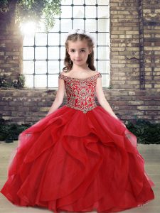 Adorable Tulle Sleeveless Floor Length Evening Gowns and Beading and Ruffles