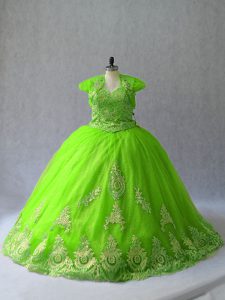 Lace Up Quinceanera Dresses Appliques Sleeveless Court Train