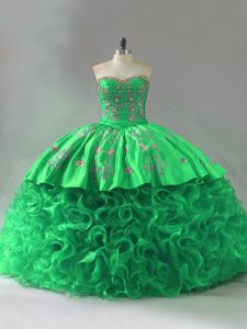 Amazing Green Quince Ball Gowns Fabric With Rolling Flowers Sleeveless Embroidery and Ruffles