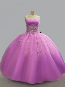 Lilac Strapless Neckline Beading 15th Birthday Dress Sleeveless Lace Up