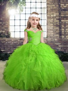 On Sale Straps Lace Up Beading and Ruffles Kids Pageant Dress Sleeveless