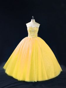 Classical Tulle Sleeveless Floor Length Sweet 16 Dresses and Beading