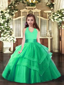 Best Turquoise Sleeveless Ruching Floor Length Little Girls Pageant Gowns