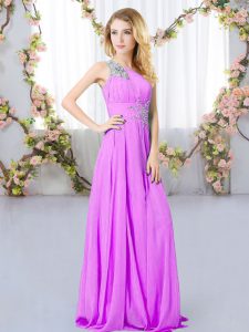 Lilac Sleeveless Chiffon Zipper Quinceanera Court Dresses for Wedding Party