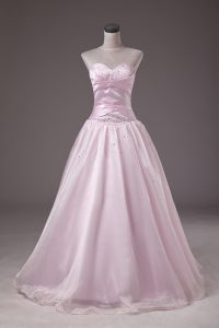 Pretty Ball Gowns Ball Gown Prom Dress Baby Pink Sweetheart Organza Sleeveless Floor Length Lace Up