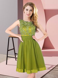 Chiffon Scoop Sleeveless Backless Beading and Appliques Damas Dress in Olive Green