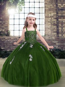 Straps Sleeveless Lace Up Kids Pageant Dress Green Tulle