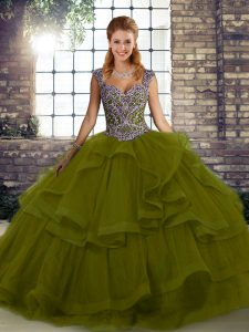 Classical Olive Green Sleeveless Tulle Lace Up Military Ball Dresses For Women for Military Ball and Sweet 16 and Quinceanera