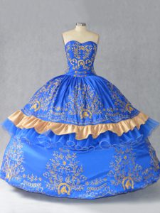 Affordable Blue Sweet 16 Dress Sweet 16 and Quinceanera with Embroidery and Bowknot Sweetheart Sleeveless Lace Up