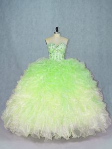 Cute Multi-color Organza Lace Up Sweetheart Sleeveless Floor Length 15 Quinceanera Dress Beading and Ruffles