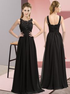 Black Sleeveless Beading and Appliques Floor Length Quinceanera Court of Honor Dress