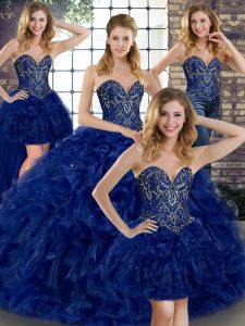 Captivating Sweetheart Sleeveless Lace Up Quinceanera Dresses Royal Blue Organza