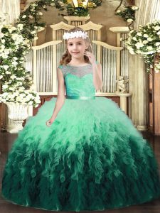 On Sale Tulle Sleeveless Floor Length Little Girls Pageant Dress Wholesale and Lace and Ruffles