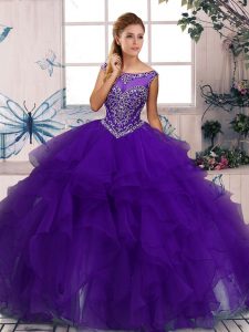Unique Sleeveless Zipper Floor Length Beading and Ruffles Quinceanera Gowns