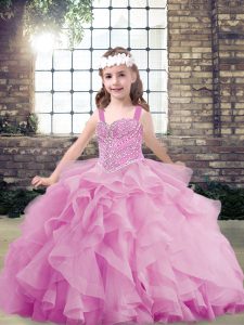 Lilac Straps Lace Up Beading and Ruffles Kids Pageant Dress Sleeveless