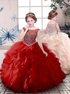 Excellent Scoop Sleeveless Organza Little Girls Pageant Gowns Beading and Ruffles Zipper