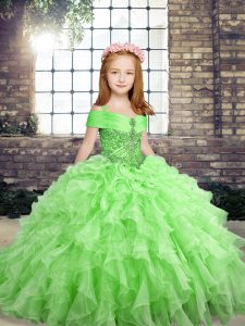 Modern Sleeveless Beading and Ruffles Lace Up High School Pageant Dress