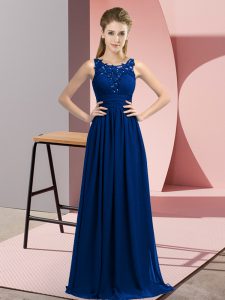 Fine Sleeveless Floor Length Beading and Appliques Zipper Quinceanera Court Dresses with Royal Blue