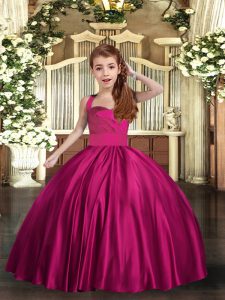 Fuchsia Straps Neckline Ruching Pageant Dress for Teens Sleeveless Lace Up