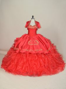 Ball Gowns Sleeveless Red Quinceanera Dress Brush Train Lace Up