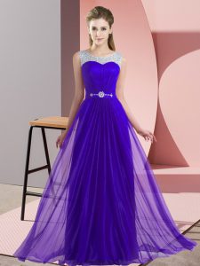 Amazing Purple Empire Beading Damas Dress Lace Up Chiffon Sleeveless Floor Length