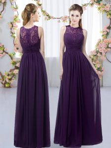 Dark Purple Chiffon Zipper High-neck Sleeveless Floor Length Quinceanera Dama Dress Lace