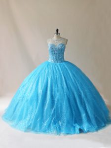 Floor Length Ball Gowns Sleeveless Baby Blue Ball Gown Prom Dress Court Train Lace Up