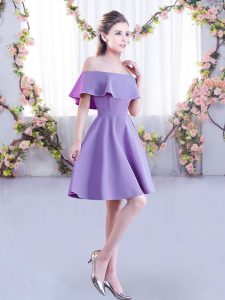 Low Price Mini Length Lavender Damas Dress Off The Shoulder Short Sleeves Zipper