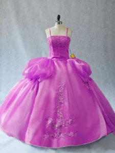 Lilac Ball Gowns Organza Straps Sleeveless Appliques Floor Length Lace Up Quinceanera Dress
