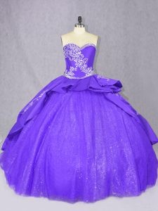 Court Train Ball Gowns 15 Quinceanera Dress Purple Sweetheart Tulle Sleeveless Lace Up